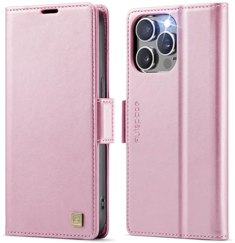 Teeirllim for iPhone 14 Pro, Premium Wallet Case Leather Flip Cover, with RFID Blocking Credit Card Holde, Flip Kickstand Protective Shockproof Cover - Rose gold