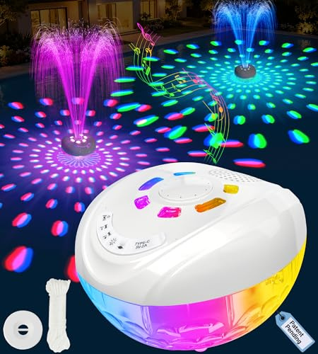 Luxfero 3 in 1 Altoparlante per Piscina con Fontana & Luminosa,Altoparlante Bluetooth Piscina,Cassa Bluetooth Impermeabile IP68,BT5.4,Suono Stereo Altoparlante Bluetooth Potente,Fontana per Piscina
