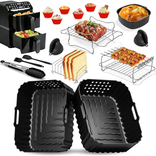 Heißluftfritteuse Zubehör für Philips Airfryer 4000 Series 10L | Silikonform Heißluftfritteuse Zubehör Set Wiederverwendba Auflaufform Einsatz für Philips Stacked Dual Basket Airfryer NA460