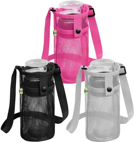 Porte-Bouteille Vauki, 3 Porte-Bouteilles Portables avec bandoulière réglable, Housses en Filet pour Bouteille d'eau avec Poche pour téléphone, Gourde bandoulière pour Sport, randonnée et Marche