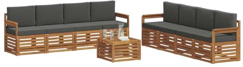 vidaXL Sofagarnituren 9 pcs Natur und Anthrazit Massivholz Akazie, Garten, modernes, langlebiges Outdoor-Sofa, Eckmöbel für Terrasse und Lounge, gemütliche Sitzgruppe