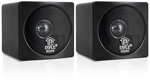 Pyle 4” Mini Cube Bookshelf Speakers - Paper Cone Driver, 200 Watt Power, 8 Ohm Impedance, Video Shielding, Home Theater Application and Audio Stereo Surround Sound System - 1 Pair (Black)