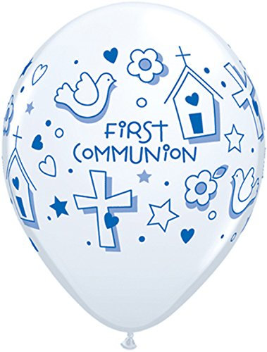 Qualatex 60983 27,9 cm rund weiß Jungen Erste Kommunion Symbole Latex Luftballons 25 CT