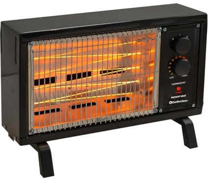 Comfort Zone Portable Indoor Radiant Space Heater, 1500 watts, Adjustable Thermostat, All Metal Body, Wire Element, Overheat Protection, Radiant Heat, Ideal for Home, Garage, or Workshop, Black