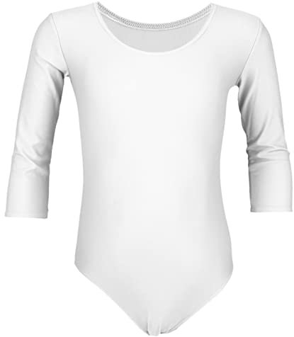 Aquarti Mädchen Body 3/4 Arm Ballett Trikot, Farbe: Weiß, Größe: 134