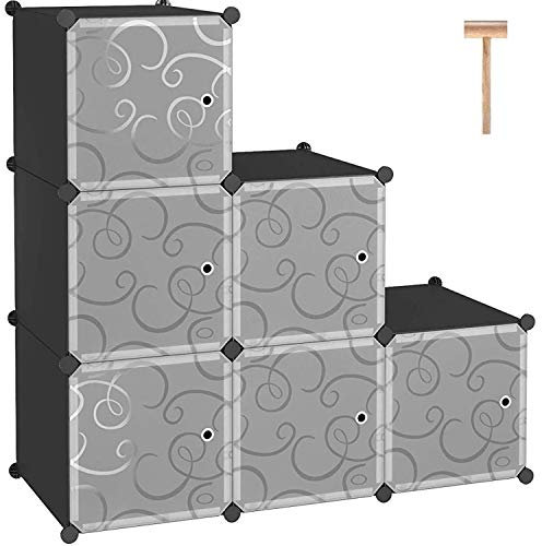 C&AHOME Würfelförmiges Aufbewahrungsregal mit Türen, 6-Würfel-Regalbretter, Schrankschrank, Modulregal aus Kunststoff, ideal für Schlafzimmer, 93,5 cm L x 31,8 cm B x 93,5 cm H, Schwarz, SHS3006B-DOOR