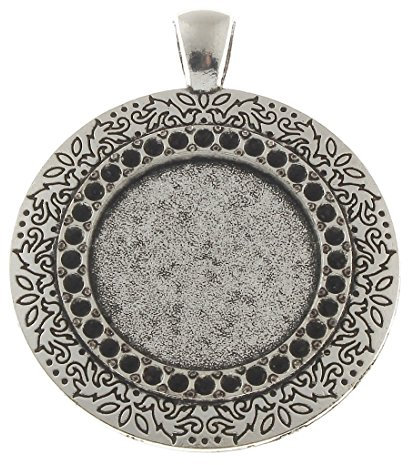 Perlin - 8stk Fassungen Fassung Silber Metall Anhänger für 22mm Runde Cabochon-Fassung Rahmen Medaillons und für 1,8mm Strasssteine DIY Basteln M455 x2