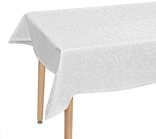 Laneetal Tischdecke Tischtuch Ornamente Damast Seidenglanz Tafeldecke abwaschbar wasserdicht schmutzabweisend Eckig Rund wählbar Weiß 130x220 cm