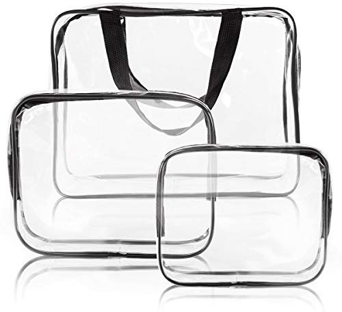 Borse da Viaggio Impermeabili Trasparenti Set di 3, Sacche Trasparenti da Aereo, Borse per Cosmetici con Zip, Sacchetti per Scarpe, Beauty Case da Borsa da viaggio