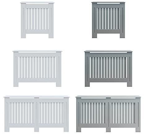 ELEGANT Radiator Cover Vertical Slat Radiator Shelve Grey Painted Modern MDF Cabinet for Living Room Bedroom, Large