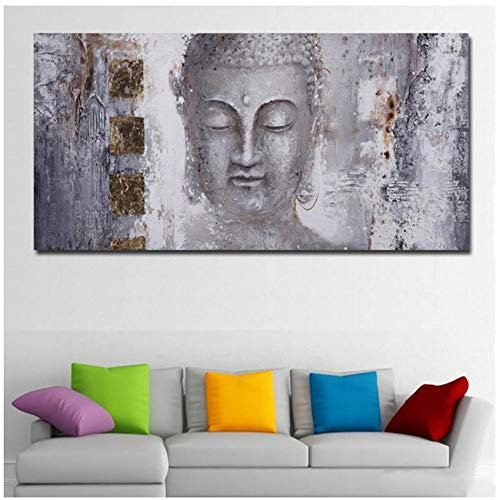 Quadro Dipinto su Grande Formato Astratto Buddha Pittura Parete Arte Tela Pittura Quadri murali per Camera Arte Decorazione domestica-60x120 cm Senza Cornice