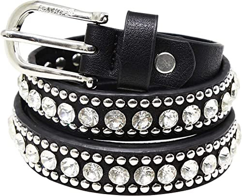 AnJuHoPa Lederschnabel Gürtel Rhinstone Nieten Schwarzer Gürtel für Frauen Jeans Gürtel Sommer 70cm