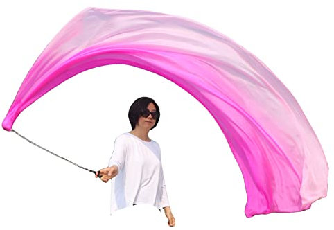 Winged Sirenny 230cm Bauchtanz Seidenschleier Poi Bälle mit Tuch, Echte Seide Jonglierset Schleier VOI, 1 Stück (rosa Farbverlauf)