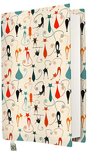 Book Sleeve Cover - Hard Books Cover for Paperback, Washable Fabric, Book Protector- Padded, Tablet Pc Case Cover for Adult (Cats,M)