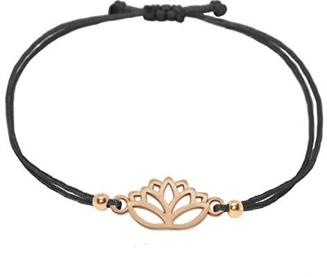 Selfmade Jewelry Armband Damen Roségold Lotus Handgemachtes Makramee Armkettchen mit Lotusblüte Inkl. Geschenk-Verpackung (Rosegold - Schwarz)