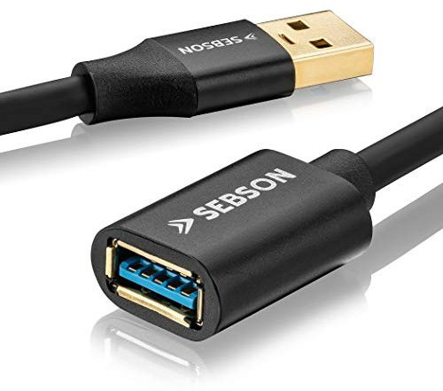 SEBSON USB Verlängerung 3m - A Stecker auf A Buchse - USB 3.0 Daten Kabel 5 Gbit/s Datenübertragung, Verbindungskabel PC, Laptop, Drucker, Festplatten UVM.
