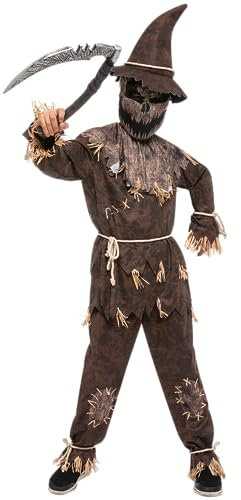 Spooktacular Creations Disfraz de espantapájaros malvado para niños de Halloween, disfraz de espantapájaros aterrador para niños para juegos de rol-M (8-10 años)