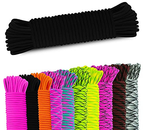 NEU AMZoutdoor® Paracord 550 Schnur | Paracord Schnur | 7 Kernstränge | Outdoor Ausrüstung | Outdoor Camping | Paracord Schnüre für Hundehalsband | Hundeleine Paracord (5 Meter, Schwarz)