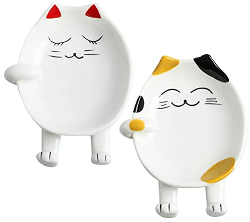 Yardwe Kitchen Tools & Gadgets 2pcs Cartoon Ceramic Spoon Rest Kitchen Porcelain Spoon Holder Utensil Rest Ladle Spoon Holder for Stove Top Kitchen Accessories