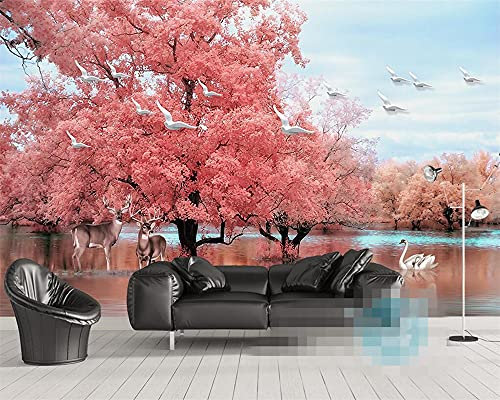 MUMUWUSG Carta Da Parati Adesiva Muro Quadri Soggiorno Xxl Poster 3D Murales Parete Della Priorità Rosa Moda Alberi Paesaggio Fondali Fotografia Decorazioni Pareti 140X70Cm
