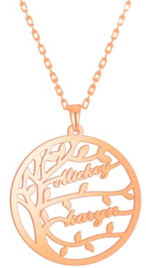 krui Collier Arbre De Vie Femme Personnalisée,Collier Femme,Collier Prenom Personnalisé,Arbre De Vie Pendentif Argent,Collier Femme Personnalisable (Or Rose)