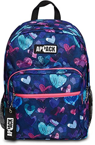 Appack Zaino Scuola, Blu Fantasia Cuori, I Like, Zaino Doppio Scomparto Super Capiente con Tasca Porta Borraccia, Scuola, Bambina Ragazza