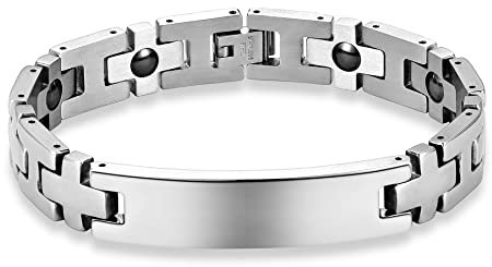 JewelryWe Schmuck Herren Magnetarmband, Hochglanz Poliert Edelstahl Magnet Partner Armband Kreuz I Link Armkette Paar Armreif Lieben Freundschaftsarmband Geschenk Silber
