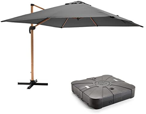Oviala Parasol déporté 3x3m et Dalle à Lester sur Roues Effet Bois Gris