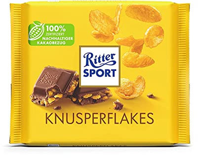 Ritter Sport Knusperflakes 250 g, cremige Vollmilchschokolade mit knusprigen Cornflakes, köstliche Großpackung Tafelschokolade mit schokoladigem Knuspererlebnis