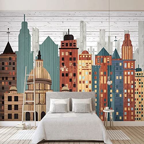 Fototapete 3D Effekt Mediterraner Stil Holzbrett Holzmaserung Urban Building Fototapete Wohnzimmer Schlafzimmer Wanddekoration 200(W) X140(H) Cm