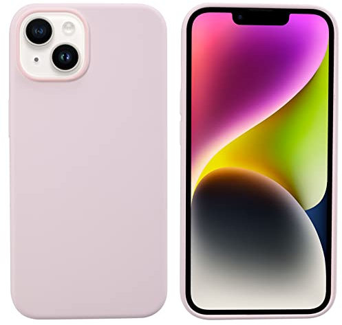 THBY Coque pour iPhone 14, Silicone Liquide Fine Originale Étui Ultra Slim Gel Antichoc Protection Case avec Tissu Microfibre Coussin Coque pour Apple iPhone 14. (Rose, pour iPhone 14)