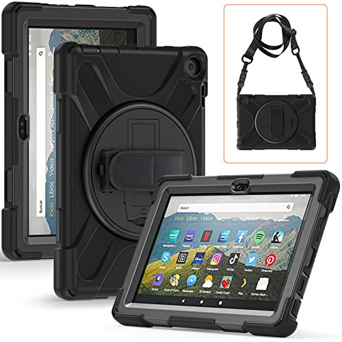 YHFZR Funda para All-New Amazon Kindle Fire HD 8 & 8 Plus 2024, 360°Rotativo Funda Robusta Antichoque para All-New Amazon Kindle Fire HD 8 & 8 Plus Tablet(12th Gen,2024/2022) 8, Negro