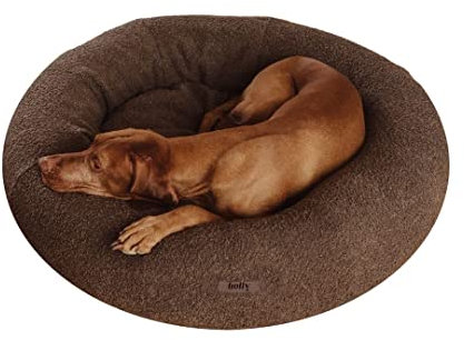 Holly Hundebett - Kratzfest, waschbar, langlebig - Luxuriöser Bouclé Stoff - Donut Hundebett in Cocoon Design - Ideale Unterstützung für Hals & Wirbelsäule - Hochwertiges Interior (L, Braun)