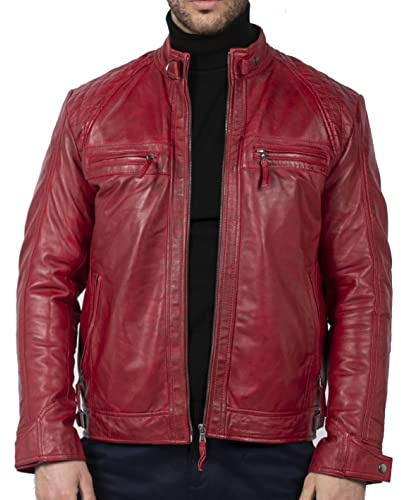TruClothing.com Men's Biker Jacket Outwear Windproof Winter Motorcycle Rider Real Leather Jackets Coat Retro