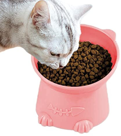 Plato Inclinado para Gatos, Comida para Gatos Elevado con Forma Gato, Plato para Gatos Antideslizante y antirruido, Cuenco para Gatos Que Protege la Columna Vertebral