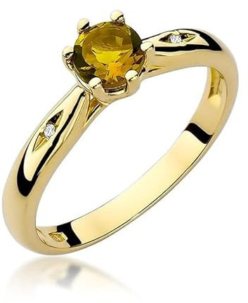 Damen Ring 585 14k Gold Gelbgold echt Citrin Edelstein Diamanten Brillanten