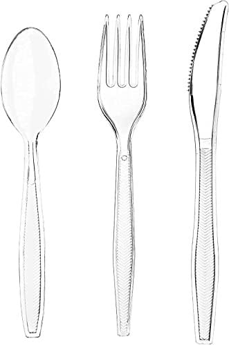 Clear Reusable Cutlery Set of 150 Pieces Includes 50 Forks, 50 Spoons and 50 Knives - [ Strong and Durable ] Hand Washable & Reusable for All Occasion (Perfect for for Birthday Parties)