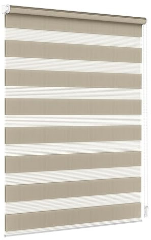 Jalousiescout Doppelrollo Klemmfix ohne Bohren & mit Bohren, 100x130cm Hellbraun Rollo Fensterrollo lichtdurchlässig & verdunkelnd,Sonnenschutzrollo Zebrarollo für Fenster & Türen