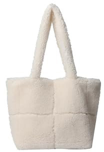 CORIOS Damen Lammwolle Handtasche Flauschige Tasche Plüsch Schultertasche Große Henkeltaschen Niedlich Flauschige Tote Beutel Einkaufstaschen Leichte Tragetasche Weiß