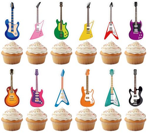 Yoomod 36PCS Guitar Cake Cupcake Toppers Music Lover's Birthday Rock and Roll Party Decorations Baby Shower Supplies