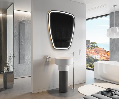 Artforma Unregelmäßiger Form asymmetrischer Spiegel mit LED Beleuchtung 94x114 cm | Moderner Industrial Wanspiegel Beleuchtet Nach Maß | TRZ223 | Wählen Sie Zubehör | Lichtspiegel Badezimmerspiegel