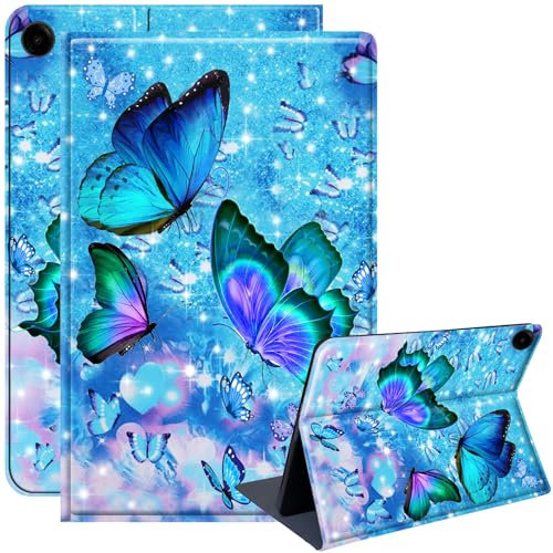 YEARN MALL Custodia a libro per bambini compatibile con Samsung Galaxy Tab A9 da 8,7 pollici modello 2023 (SM-X110/X115/X117), custodia sottile con supporto, farfalla blu
