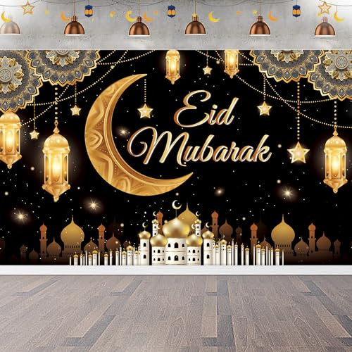 TZEKING Ramadan Mubarak Hintergrund Banner,Dekoration Banner Ramadan,180 * 110cm Extra Große Ramadan Mubarak Hintergrund Banner,Eid Deko,Eid Mubarak Hintergrund für Muslim islamische Party Eid Deko