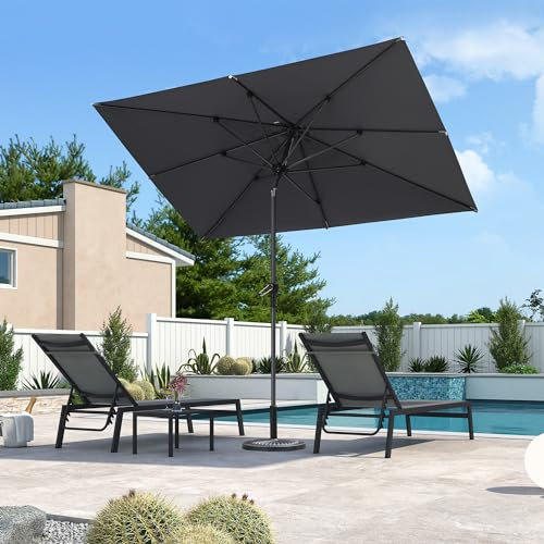 PURPLE LEAF Aluminium Sonnenschirm 270 x 180 cm, Balkonschirm mit Kurbel und neigbar, rechteckig Gartenschirm Marktschirm, Sonnenschutz, für Schwimmbäder, Terrasse, Hellgrau