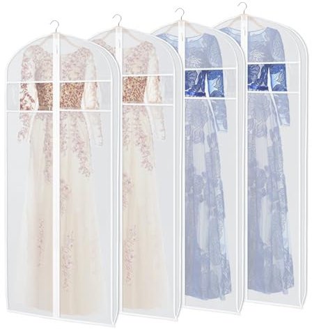 KEEGH Kleidersack Brautkleid zur Aufbewahrung, Kleidersäcke Lang 182 cm Kleiderbeutel mit Transparent Fenster und 7.6 cm Zwickel, Kleiderhülle für Abendkleider lange Kleider Brautkleider, 4 Stück