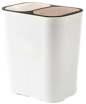 BOKIOESDE Práctico Cubo de Basura de clasificación de Doble Compartimento para Reciclaje doméstico, Cubos de Basura, Cubo de Basura de plástico fácil, Blanco, 29X21X33CM