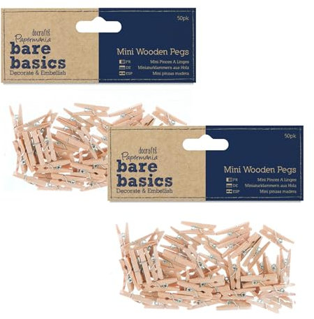 Papermania Natürliche Mini-Wäscheklammern aus Holz, 100 Stück, (2 x 50 Stück) für Papierbastelarbeiten, Dekoration, Heimkunst, Hochzeit, kleine Bastelutensilien