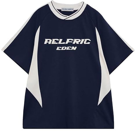 Aelfric Eden Herren T-Shirts Oversized Unisex Jersey Vintage Fußball Trikot Baggy Tshirt für Sommer Blau L