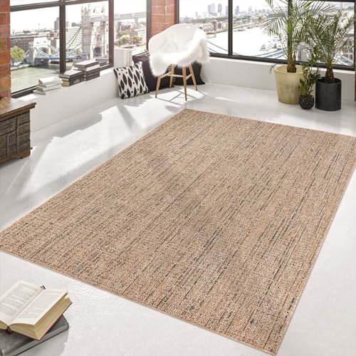 Taracarpet Outdoor & Indoor Teppich für Wohnzimmer Balkon Terrasse wetterfest Borneo Sisal-Jute-Optik Natur Lineas 160x230 cm