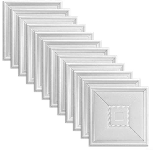 Lot de 12 autocollants 3D pour carrelage mural en pierre et brique - Panneaux en mousse souple - Étanche, résistant à l'huile, résistant à l'humidité et isolation phonique - Blanc - 35 x 35 cm